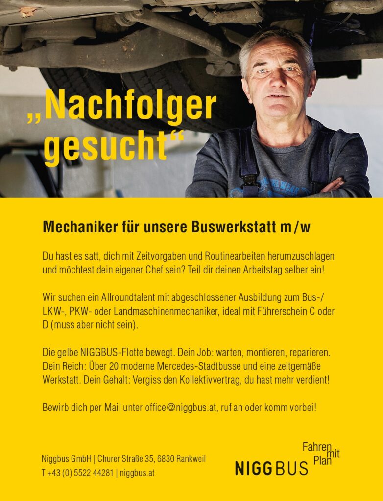 Stellenanzeige für einen Mechaniker bei Niggbus
